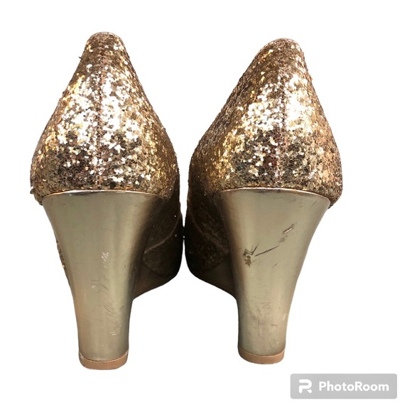 Lilly Pulitzer Gold Pumps Glitter Wedges - Picture 11 of 13